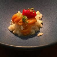 Intersection of food cultures: The final main course at erba da nakahigashi is risotto, which is topped with sea urchin or other fresh seafood. erba da nakahigashi: Modern Italian with deep Japanese roots