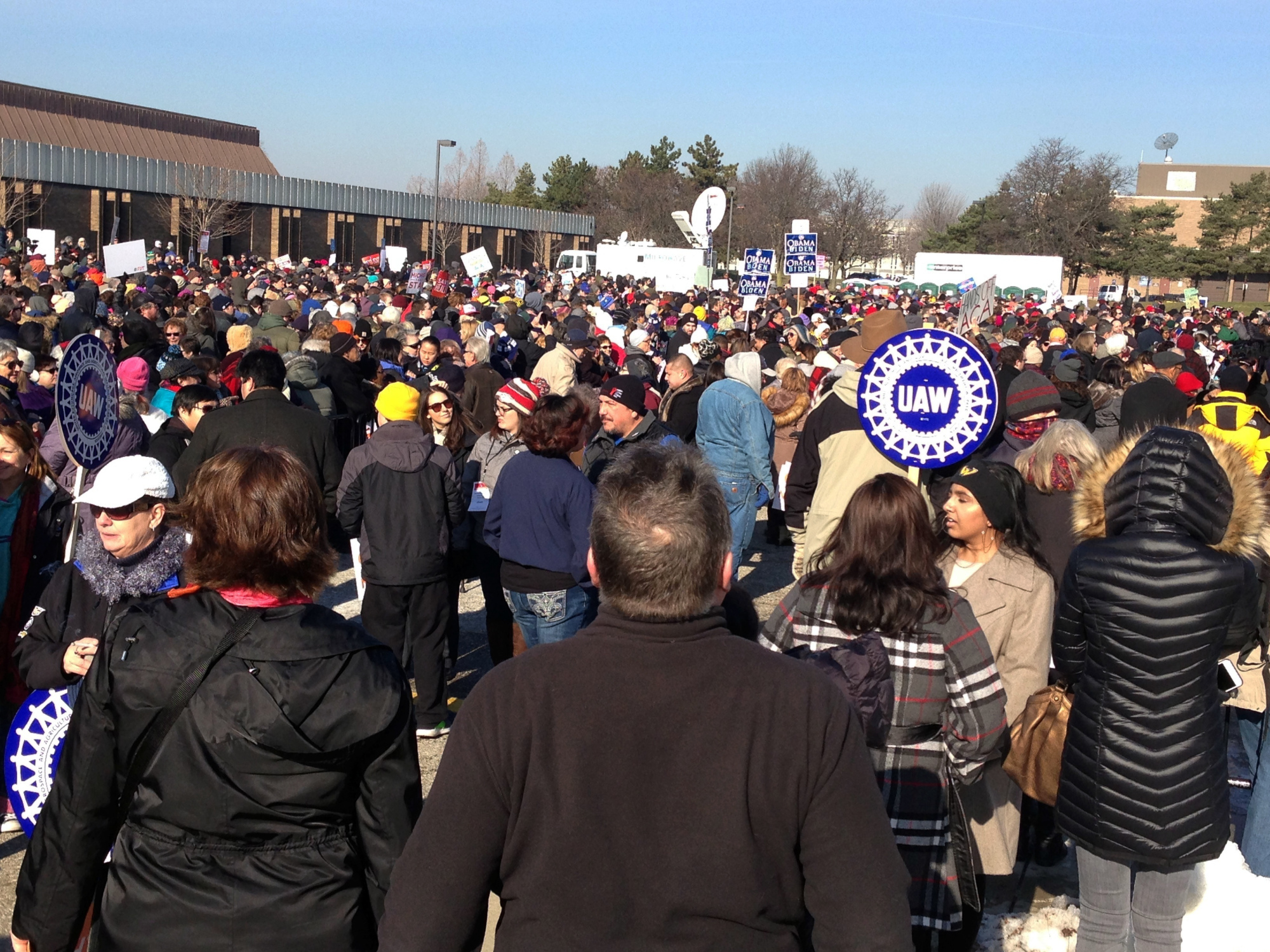 Sanders health care rally draws thousands to frigid Michigan campus