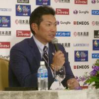 Samurai Japan skipper Hiroki Kokubo speaks to the media at a news conference on Tuesday. Japan fills out team for World Baseball Classic