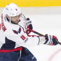 Washington’s Alex Ovechkin score a power-play goal against Montreal in the third period on Monday night. The Capitals beat the Canadiens 4-1. Ovechkin matches Richard on scoring chart