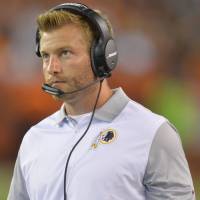 Sean McVay, seen here last year as the offensive coordinator of the Washington Redskins, was named the youngest head coach in NFL history when he was hired by the Los Angeles Rams at the age of 30 on Thursday. Rams make McVay youngest head coach in NFL history