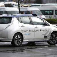 A modified Nissan Leaf driverless car is seen during its first demonstration on public roads in Europe, in London on Monday. Self-driving Nissan takes to Europe's streets for first time