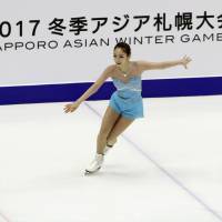 South Korea’s Choi Da-bin performs in the women’s free skate at the Asian Winter Games on Saturday in Sapporo. Choi collects Asian Winter Games gold