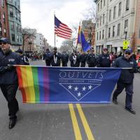 Members of OutVets, a group of gay military veterans, march in the annual St. Patrick’s Day Parade in Boston’s South Boston neighborhood last March 20. The group said Wednesday it was denied permission to march in the 2017 Boston St. Patrick’s Day parade just two years after organizers made the ground-breaking decision to allow gay groups to participate for the first time. Boston St. Patrick's parade faces boycott calls after gay vets are snubbed