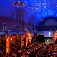 The Explorers Club dinner is held Saturday in the Great Hall of the Ellis Island Immigration Museum in New York, as actor Robert De Niro addressed guests. De Niro berated the administration of U.S. President Donald Trump as “sprinting away from common sense” on climate policy. Explorers Fiennes, Piccard, De Niro slam Trump stance on climate change