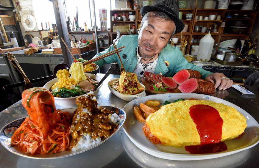 Fake Food Hatanaka President Norihito Hatanaka introduces plastic food dishes at his company