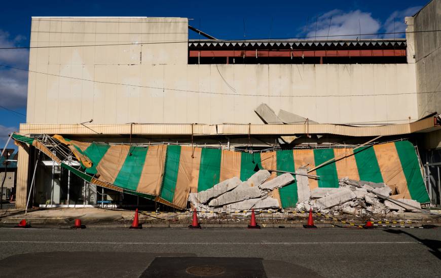 An abandoned building sits on Namie