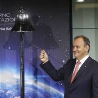 Avio CEO Giulio Ranzo smiles as he rings the bell during the official ceremony for satellite rocket launcher Avio listing on the Milan stock exchange, in Milan, Italy, Monday. Italian space launcher company Avio SpA has become the first in its category to go public, seeking to boost its growth ambitions. Italian satellite launcher Avio gains 6.6% in IPO as it readies for next space race