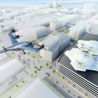 A future Uber Elevate networks facility is pictured in this handout illustration provided Tuesday. Uber eyes 2020 'flying car' launch in Dubai, Dallas
