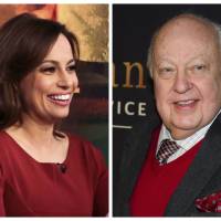 Fox contributor Julie Roginsky appears on “The Five” television program, on the Fox News Channel in 2015 in New York, and then-Fox News head Roger Ailes attends a special screening of “Kingsman: The Secret Service” in 2015 in New York. Roginsky said that a promised position on the Fox show “The Five” never happened after she rejected Ailes’ sexual advances. In a complaint filed in New York state Supreme Court on Monday, Roginsky said she was pressured to defend Ailes when Gretchen Carlson filed the initial harassment complaint against him but that she refused. Fox News, ousted chief Ailes slapped with new sexual harassment suit