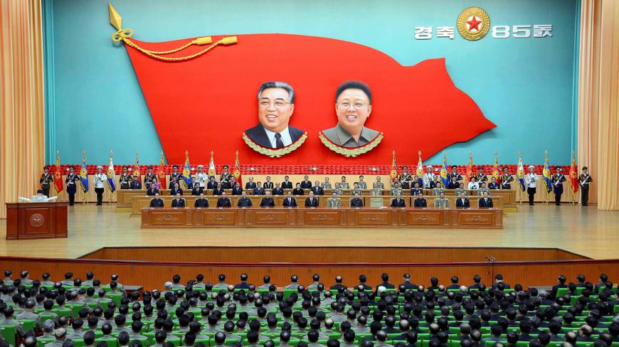 A meeting to mark the 85th anniversary of the founding of the Korean People's Army is held at the People's Palace of Culture in Pyongyang on Monday. North Korea marks foundation of military with huge live-fire drill amid flurry of U.S. activity