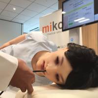 Mikoto, a simulation robot developed for students, young doctors and emergency care workers to practice medical procedures on is unveiled in Tokyo on March 24. Tottori venture touts simulated patient for budding medical professionals