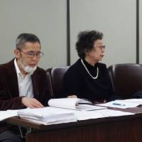 (From left) Kobayashi, Nagai and Watanabe hold a news conference Wednesday following a Tokyo High Court ruling that rejected their claim that it was unreasonable they could not be rehired because they refused to sing the national anthem at school events. High court rejects appeal by teachers refused work for not standing and singing national anthem