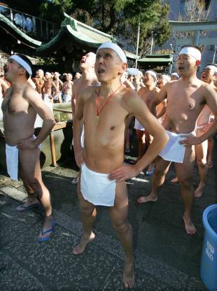 A man wears a fundoshi (loincloth) at Tokyo