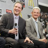 Los Angeles Kings GM Dean Lombardi (left) and coach Darryl Sutter were dismissed by the team on Monday. Kings clean house, fire coach GM, promote Blake, Robitaille