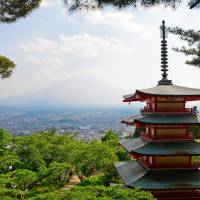 Mount Fuji can be seen in the background of the Chureito pagoda. | ISTOCK