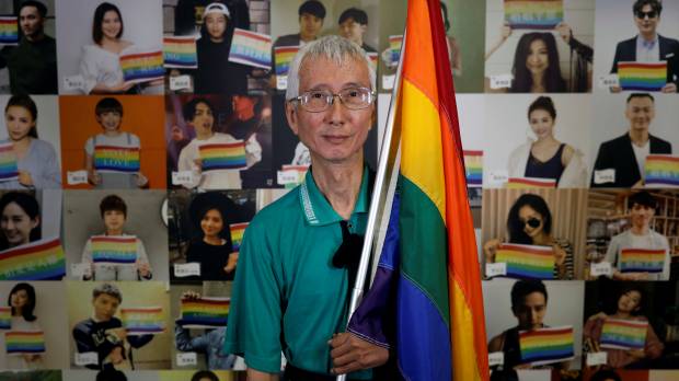 Chi Chia-wei, 59, one of the petitioners who brought the gay marriage case to the constitutional court in Taiwan, poses after an interview in Taipei on May 16. Taiwan's gay marriage ruling raises hopes across Asia