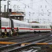 An ICE train derailed in Dortmund, Germany, Monday. No injuries as high-speed train derails near German station