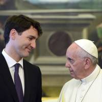 Canadian Prime Minister Justin Trudeau meets with Pope Francis for a private audience at the Vatican on Monday. Trudeau seeks Catholic Church apology for 'cultural genocide' of indigenous peoples, invites pope to Canada