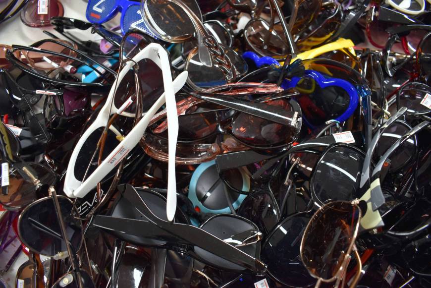 Sunglasses are among items on sale at a secondhand market of unclaimed goods in Saikaya department store in Fujisawa, Kanagawa Prefecture, in April.