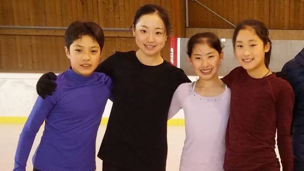 (From left) Takeru Kataise, Moa Iwano, Rion Sumiyoshi and Akari Matsuoka pose for a photo during their recent trip to Venice to have new boots made by Risport Skates. Iwano confirms quad salchow for free skate next season