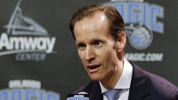 New Orlando Magic president of basketball operations Jeff Weltman answers questions at a news conference on Wednesday. Weltman steps in to lead Magic