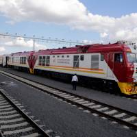 A train launched to operate on the Standard Gauge Railway (SGR) line constructed by the China Road and Bridge Corporation (CRBC) and financed by the Chinese government arrives at the Nairobi Terminus on the outskirts of Kenya’s capital Wednesday. Kenya debuts $3.2 billion Chinese-built railway linking Nairobi to Mombasa