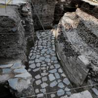 A new Aztec discovery of the remains of the main temple of the wind god Ehecatl, a major deity, is seen during a tour of the area, located just off the Zocalo plaza in the heart of downtown Mexico City, on Wednesday. Archaeologists discover Aztec ball court in heart of Mexico City