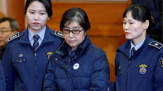 Choi Soon-sil arrives for a hearing in then-South Korean President Park Geun-hye’s impeachment trial at the Constitutional Court in Seoul on Jan. 16. Friend of ousted South Korean president gets 3 years in prison