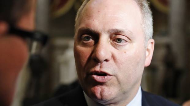 House Majority Whip Steve Scalise of La. speaks with the media on Capitol Hill in Washington in May. Republicans and Democrats fight for bragging rights Thursday in the annual Congressional Baseball game as one unit, Team Scalise. The opposing sides are paying tribute to Scalise, who was critically wounded when a gunman opened fire at baseball practice in Virginia on Wednesday. U.S. lawmaker Scalise still in critical condition following shooting at baseball game
