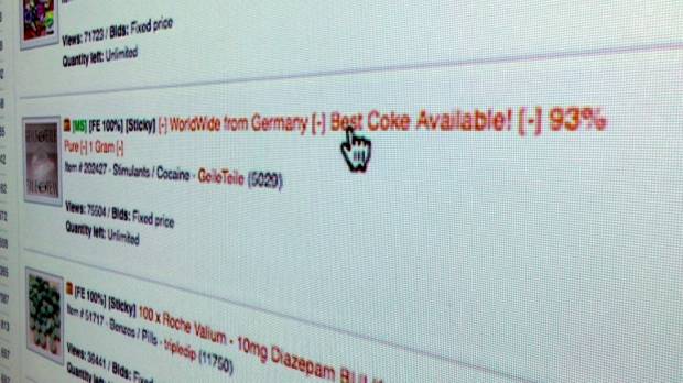 A PC monitor shows how illicit drugs are traded on an e-commerce site on the dark web. Sinister world of the dark web is just a few clicks away