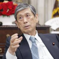 Liberal Democratic Party Vice President Masahiko Komura is is interviewed on June 5 at LDP headquarters in Tokyo, KYODO LDP plans to have rough draft of constitutional revisions by September