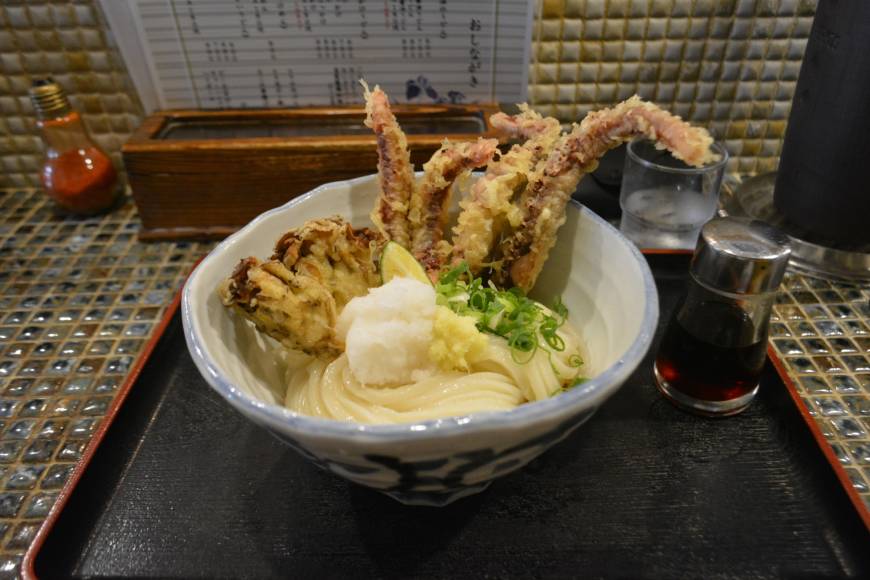 Takeuchi Udon Ten Hefty: Takeuchi Udon Ten's udon with geso squid tentacles tempura. | J.J. O'DONOGHUE