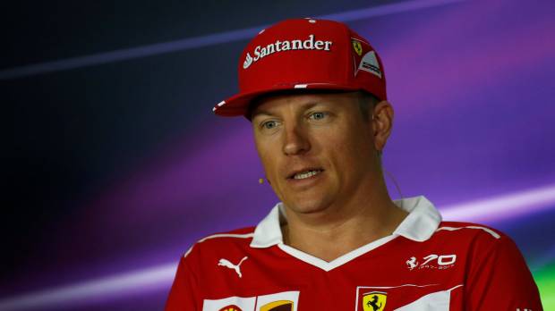 Ferrari driver Kimi Raikkonen speaks during a news conference on Thursday in Baku. Mercedes driver Hamilton calls Ferrari rival Vettel favorite for F1 championship