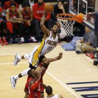 The Pacers’ Paul George, seen in action in April 2016, is a coveted star as NBA teams make plans for next season. Teams plotting moves to land Pacers' George