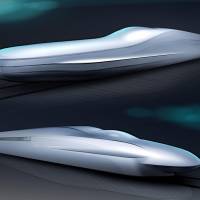 JR East shows images of a new shinkansen test train on Tuesday. JR EAST / VIA KYODO JR East will debut ALFA-X train to develop next-generation shinkansen model