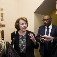 Senator Dianne Feinstein, a Democrat from California, speaks to reporters while heading to a weekly Democratic luncheon meeting at the U.S. Capitol in Washington on Tuesday. Mueller says Trump Jr., Manafort can testify publicly before Congress: Feinstein