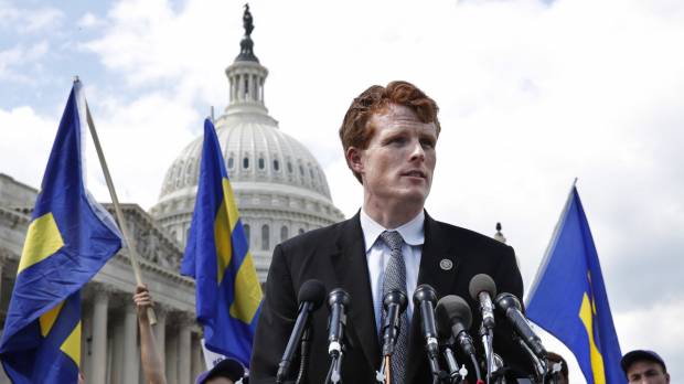 Rep. Joe Kennedy, D-Mass., speaks in support of transgender members of the military Wednesday on Capitol Hill in Washington, after President Donald Trump said he wants transgender people barred from serving in the U.S. military “in any capacity,” citing “tremendous medical costs and disruption.” LGBT outrage, especially among ranks, over Trump-tweeted ban on transgender military service