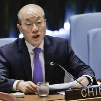 China United Nations Ambassador Liu Jieyi speaks during U.N. Security Council meeting on non-proliferation of weapons of mass destruction June 28 at U.N. headquarters. China's U.N. envoy warns North Korea crisis could 'get out of control'