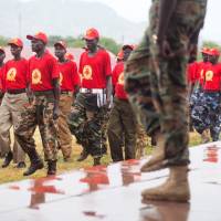 Former child soldiers and members of the Red Army Foundation march on Sunday at the John Garang mausoleum in Juba to commemorate the sixth anniversary of the country’s independence. South Sudan marked its sixth independence anniversary in muted fashion, with no official celebration as the world’s newest nation reels from a brutal and destructive ongoing civil war. South Sudan marks grim sixth anniversary of independence amid civil war, famine