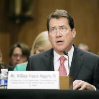 William Hagerty, the next U.S. ambassador to Japan, speaks at a Senate committee hearing in Washington in May. Hagerty's ex-manager describes new U.S. ambassador as bridge builder, not tough negotiator