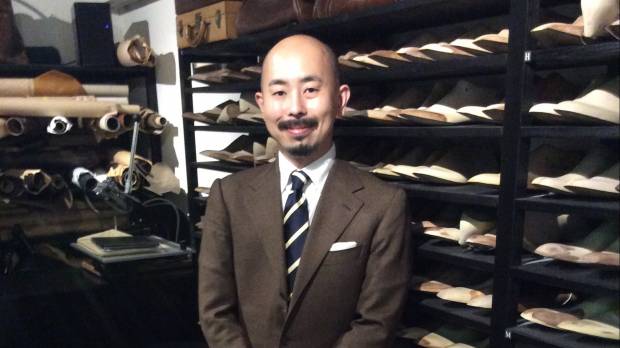Yohei Fukuda, shoemaker and founder of The Art of Shoemaking, at his atelier in Shibuya, Tokyo. Tokyo filling the shoes of European artisans