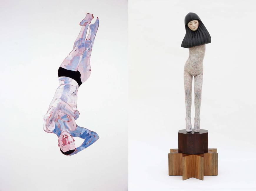 O Jun × Tanada Koji: Semegu '3m' (2006-7) by O Jun and 'Blossoming Girl Standing on Eight-side Forms' (2015) by Koji Tanada | © O JUN / © TANADA KOJI / PHOTO: KEI MIYAJIMA / COURTESY MIZUMA ART GALLERY
