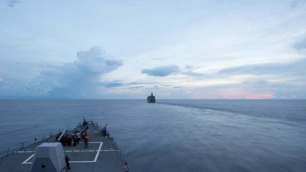 The USS Dewey, shown in the South China Sea in May, sailed within 12 nautical miles of Mischief Reef, a China-occupied territory, on May 24 as part of the first freedom of navigation operation under the Trump administration. Hypocrisy in the South China Sea