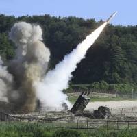 A U.S. MGM-140 Army Tactical Missile is fired on Wednesday during a joint military exercise held between the U.S. and South Korea at an undisclosed South Korean location in response to North Korea’s successful launch of an ICBM on Tuesday. Trump and Moon must work together