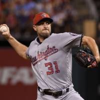 Nationals starter Max Scherzer pitches against the Cardinals on Sunday in St. Louis. Washington won 7-2. Star power carries Nationals past Cardinals