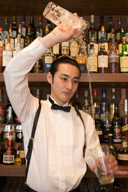 A dash of air: Certified  venenciador  Daiki Kanetaka prepares a Bamboo at Ginza's Bar High Five. Below: The cocktail's ingredients | WILL ROBB PHOTOS