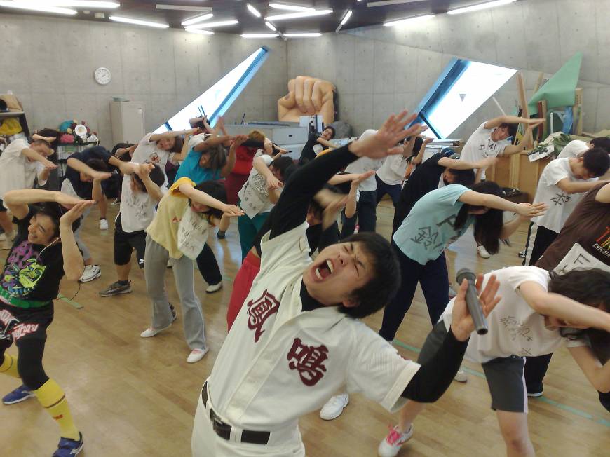 Letting it all hang out: Budding comedians in a popular 'dance' class at NSC Tokyo led by choreographer Lucky Ikeda learn how to lose their inhibitions.