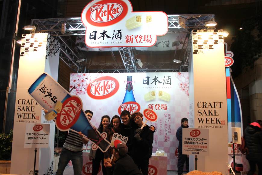 From left to right, Ari, Sophie, Ivy, Brandon, Justin and Nathan from Temple University. Nestlé Japan recently released a sake-flavored Kit Kat that contains .8 percent alcohol.