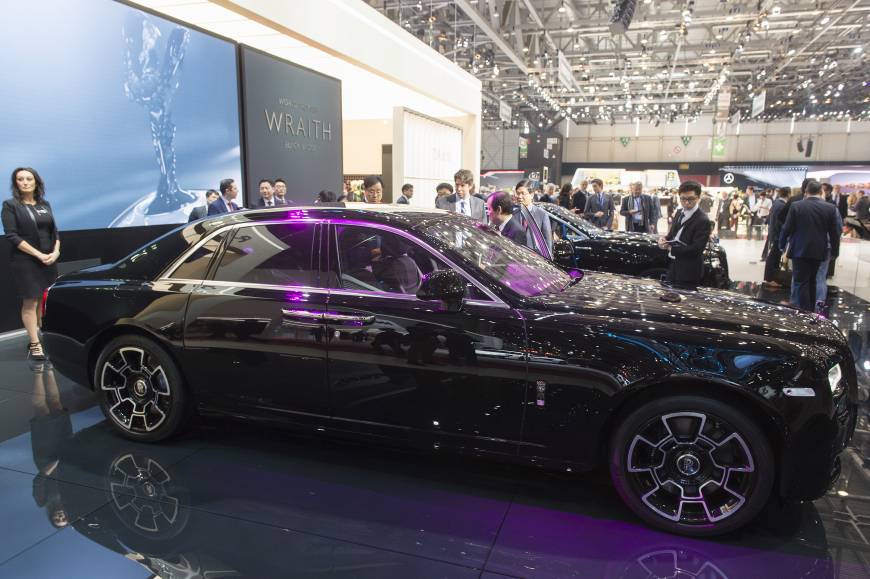 The new Rolls Royce Wraith Black Badge at the 86th International Motor Show in Geneva.